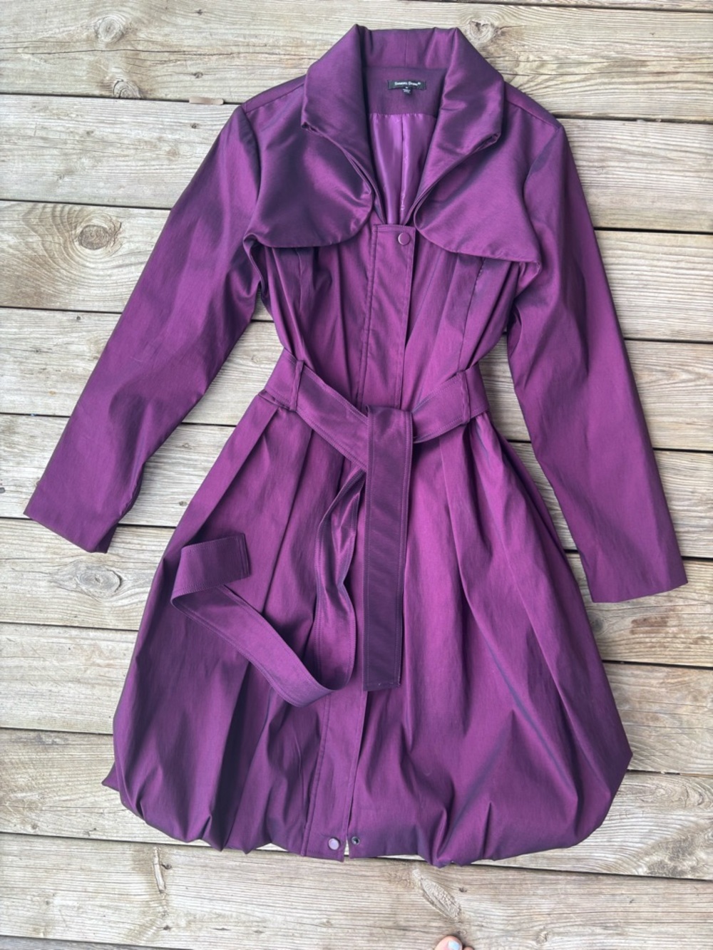 Samuel Dong Purple Trench Coat Bubble Hem Jacket Trench Coat Belted size M